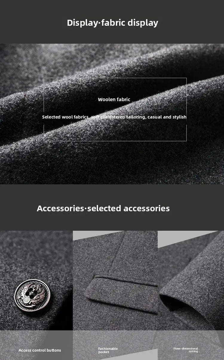 Manteau en laine épaisse pour hommes, mi-long, Style décontracté.