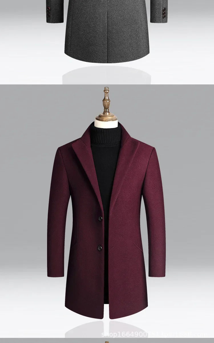 Manteau en laine épaisse pour hommes, mi-long, Style décontracté.