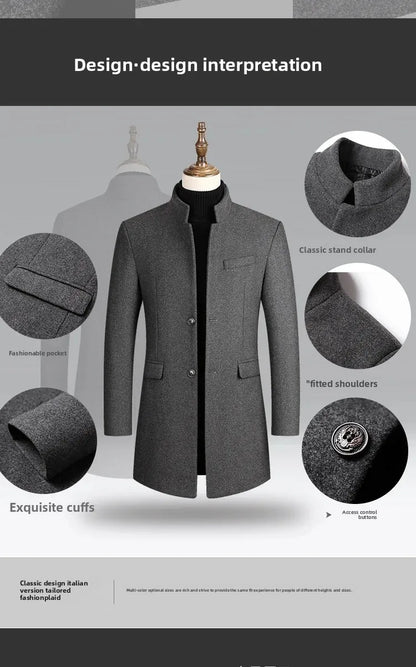 Manteau en laine épaisse pour hommes, mi-long, Style décontracté.